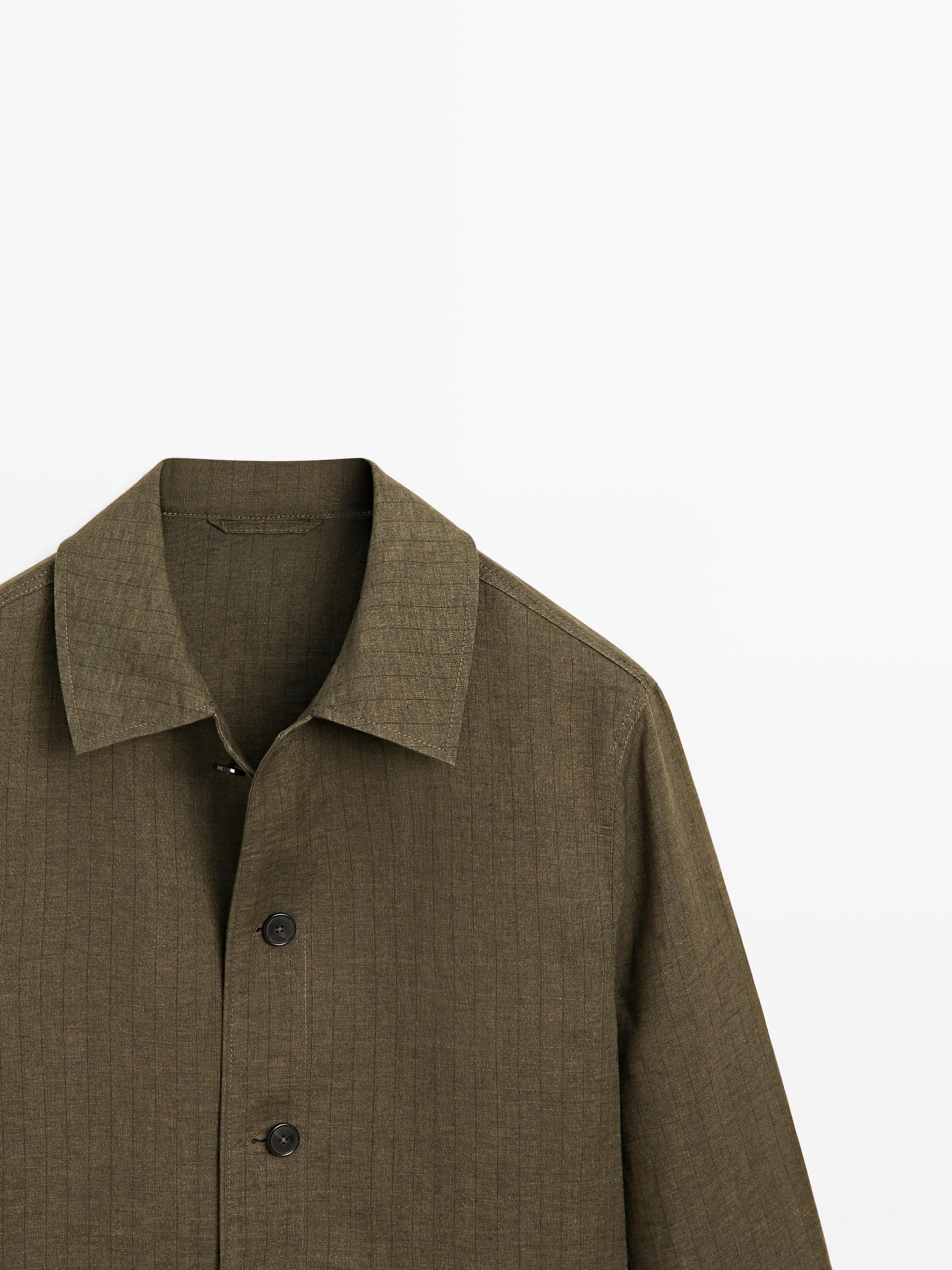 100% linen overshirt with striped pocket details